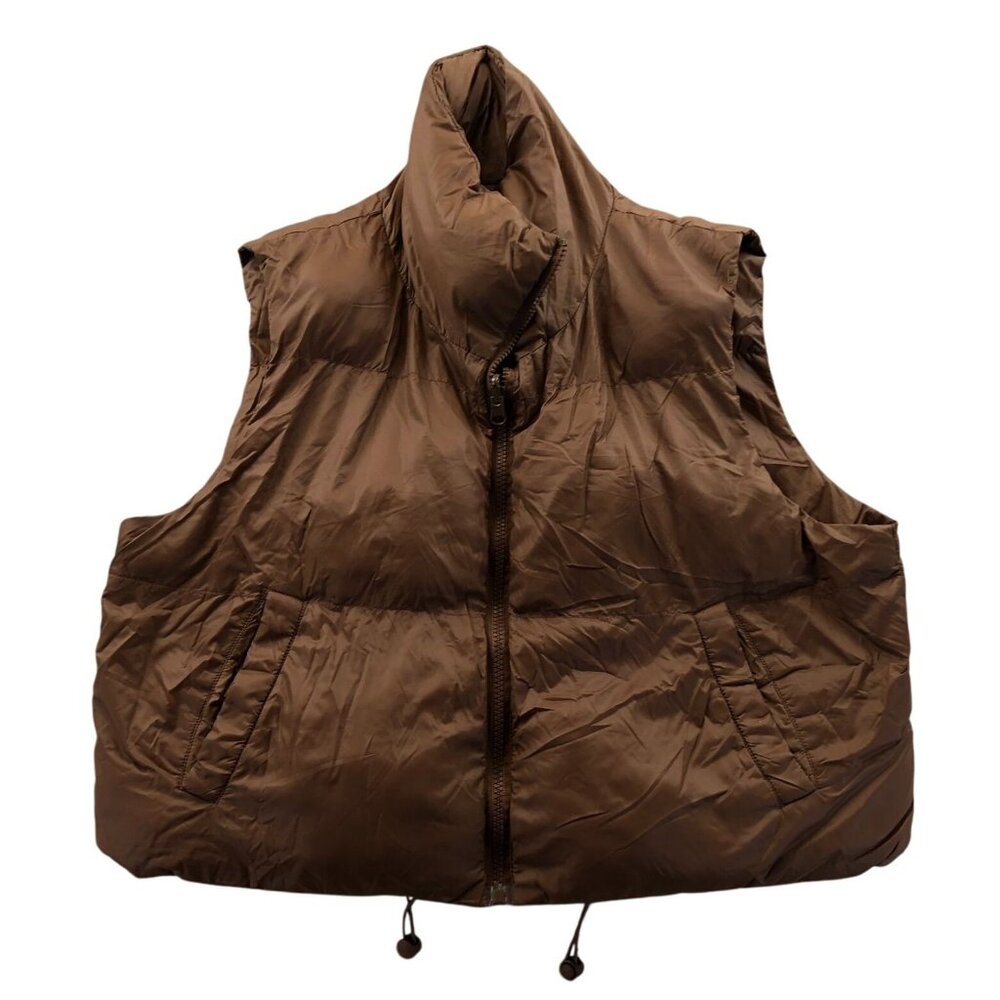 Womens Puffer Vest Jacket Small Brown Cozy Insulated Outerwear Full Zip Down